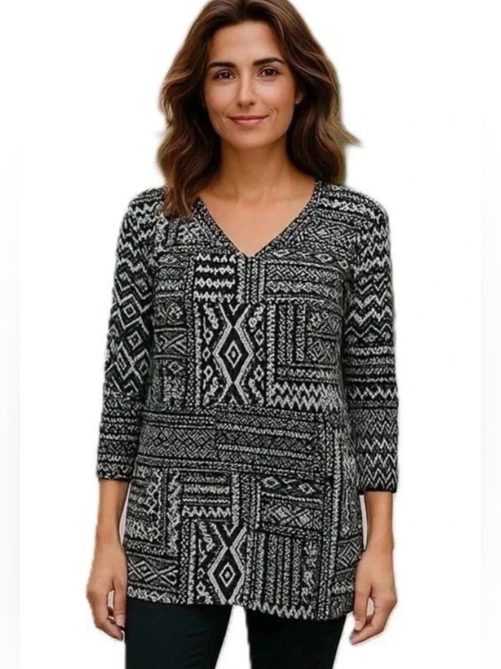 Mario Serrani Black & White Geometric V-Neck Tunic. Mario Serrani ITALY.